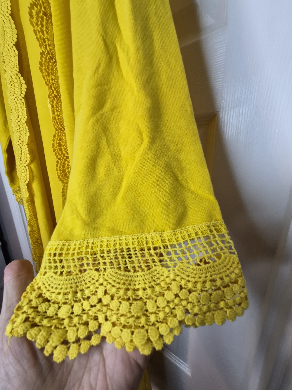 Tickled Teal Bright Yellow Crochet-Trim Open Cardigan Xl - Picture 4 of 8